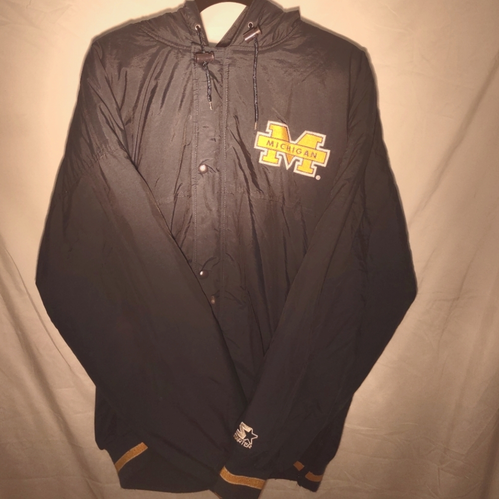 Vintage 90s Starter Michigan Wolverines Full Zip & Snap Hooded Jacket Sz/ Large